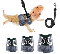 Pawaboo Adjustable Bearded Dragon Harness and Leash, 3 Size Leather Reptile Leash Outdoor Harness Leashs with Bat Wings for Lizard Reptiles Amphibians Small Pet, Small/Medium/Large, Leopard Dusty Blue
