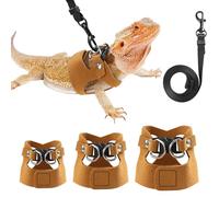 Pawaboo Adjustable Bearded Dragon Harness and Leash, 3 Size Leather Reptile Leash Outdoor Harness Leashs with Bat Wings for Lizard Reptiles Amphibians Small Pet, Small/Medium/Large, Brown