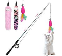Pawaboo Cat Teaser Wand Toys, Cat Fishing Pole Toy with 3 Pack Feather Refills, 3-section Retractable Kitten Feather Toys with Pulley, Indoor Cats Teaser Catcher Exerciser with Bell, Rose Red + Pink