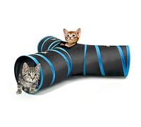 Pawaboo Cat Toys, Cat Tunnel Tube 3-Way Tunnels 25x53cm Extensible Collapsible Cat Play Tent Interactive Toy Maze Cat House Bed with Balls and Bells for Cat Kitten Kitty Rabbit Small Animal, Blue
