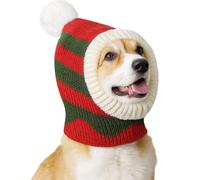 Pawaboo Christmas Pet Hat, Funny Knitted Pets Cap with Pompon, Cute Crocheted Snood Winter Warm Pet Hat, Neck Ear Warmer Hood Warm Scarf XMAS Decoration Santa Hats for Small Dogs, M, Red+Green