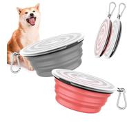 Pawaboo Collapsible Dog Bowls 2 Pack, Silicone Feeding Watering Bowls with Lids & Carabiners for Dogs Cats, Portable Water Feeder Food Bowl for Walking Traveling Home Use, 1000ml, Light Pink + Grey