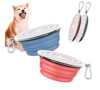 Pawaboo Collapsible Dog Bowls 2 Pack, Silicone Feeding Watering Bowls with Lids & Carabiners for Dogs Cats, Portable Water Feeder Food Bowl for Walking Traveling Home Use, 1000ml, Light Pink + Blue
