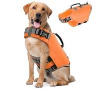 Pawaboo Dog Life Jacket, Reflective Dog Safety Vest Adjustable Pet Life Preserver with Strong Buoyancy & Sturdy Rescue Handle, Ripstop Dog Lifesaver Vests for Swimming, Boating, XL, Orange