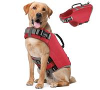 Pawaboo Dog Life Jacket, Reflective Dog Safety Vest Adjustable Pet Life Preserver with Strong Buoyancy & Sturdy Rescue Handle, Ripstop Dog Lifesaver Vests for Swimming, Boating, XL, Red