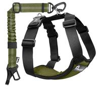 Pawaboo Dog Seat Belt Harness for Car, Dog Car Harness Seatbelt with Double Clips, Adjustable Pet Vest & Dogs Safety Tether with Elastic Bungee for Small Medium Large Pet, XXL, Army Green + Black