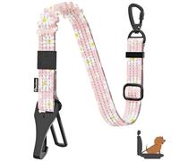 Pawaboo Dog Seatbelt for Car, 3-in-1 Dog Seat Belt Bungee, Shockproof Dogs Tether for Car with Buckle & Hook Latch, Adjustable Reflective Dogs Cars Harness Leash with 360° Lockable Buckle, Light Pink