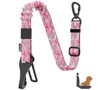 Pawaboo Dog Seatbelt for Car, 3-in-1 Dog Seat Belt Bungee, Shockproof Dogs Tether with Buckle & Hook Latch, Adjustable Reflective Dogs Cars Harness Leash with 360° Lockable Buckle, Pink Camouflage