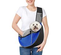 Pawaboo Dog Sling Carrier, Dog Papoose with Zipper Touch Pocket, Hand Free Breathable Mesh Puppy Carrier, Crossbody Satchel Dog Purse with Adjustable Strap for Outdoor Travel, Blue, Large