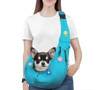 Pawaboo Dog Sling Carrier for Small Dogs, Reversible Hand Free Dog Carrier Sling with Adjustable Strap Buckle & Safety Leash, Soft Pouch and Tote, for Small Dogs/Cats, Up to 12lbs, Flowers + Blue