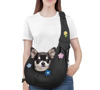 Pawaboo Dog Sling Carrier for Small Dogs, Reversible Hand Free Dog Carrier Sling with Adjustable Strap Buckle & Safety Leash, Soft Pouch and Tote, for Small Dogs/Cats, Up to 12lbs, Flowers + Black