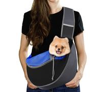 Pawaboo Dog Sling Carrier, Hand Free Breathable Mesh Bag for Puppy Cat, Drawstring Dog Papoose with Adjustable Strap and Pocket, Crossbody Satchel Dogs Purse for Outdoor Travel, L, Indigo