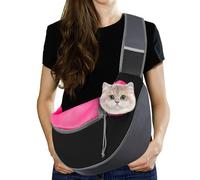 Pawaboo Dog Sling Carrier, Hand Free Breathable Mesh Bag for Puppy Cat, Drawstring Dog Papoose with Adjustable Strap and Pocket, Crossbody Satchel Dogs Purse for Outdoor Travel, S, Magenta