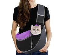 Pawaboo Dog Sling Carrier, Hand Free Breathable Mesh Bag for Puppy Cat, Drawstring Dog Papoose with Adjustable Strap and Pocket, Crossbody Satchel Dogs Purse for Outdoor Travel, S, Deep Purple