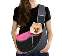 Pawaboo Dog Sling Carrier, Hand Free Breathable Mesh Bag for Puppy Cat, Drawstring Dog Papoose with Adjustable Strap and Pocket, Crossbody Satchel Dogs Purse for Outdoor Travel, L, Magenta
