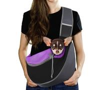 Pawaboo Dog Sling Carrier, Hand Free Breathable Mesh Bag for Puppy Cat, Drawstring Dog Papoose with Adjustable Strap and Pocket, Crossbody Satchel Dogs Purse for Outdoor Travel, M, Deep Purple