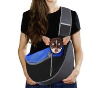 Pawaboo Dog Sling Carrier, Hand Free Breathable Mesh Bag for Puppy Cat, Drawstring Dog Papoose with Adjustable Strap and Pocket, Crossbody Satchel Dogs Purse for Outdoor Travel, M, Indigo