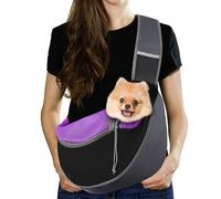 Pawaboo Dog Sling Carrier, Hand Free Breathable Mesh Bag for Puppy Cat, Drawstring Dog Papoose with Adjustable Strap and Pocket, Crossbody Satchel Dogs Purse for Outdoor Travel, L, Deep Purple