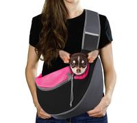 Pawaboo Dog Sling Carrier, Hand Free Breathable Mesh Bag for Puppy Cat, Drawstring Dog Papoose with Adjustable Strap and Pocket, Crossbody Satchel Dogs Purse for Outdoor Travel, M, Magenta