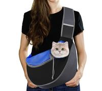 Pawaboo Dog Sling Carrier, Hand Free Breathable Mesh Bag for Puppy Cat, Drawstring Dog Papoose with Adjustable Strap and Pocket, Crossbody Satchel Dogs Purse for Outdoor Travel, S, Indigo