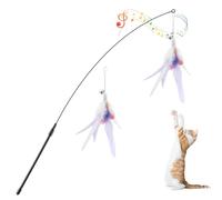 Pawaboo Feather Teaser Cat Toy, Interactive Feather Wand Cats Toy Flying Feathers Cat Catcher with Extra Long 34.5" Wand and Small Bell, Exerciser Playing Toys for Kitten or Cats, Purple