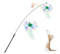 Pawaboo Feather Teaser Cat Toy, Interactive Feather Wand Cats Toy Flying Feathers Cat Catcher with Extra Long 34.5" Wand and Small Bell, Exerciser Playing Toys for Kitten or Cats, Green Butterfly
