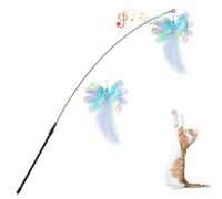 Pawaboo Feather Teaser Cat Toy, Interactive Feather Wand Cats Toy Flying Feathers Cat Catcher with Extra Long 34.5" Wand and Small Bell, Exerciser Playing Toys for Kitten or Cats, Blue Butterfly