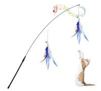 Pawaboo Feather Teaser Cat Toy, Interactive Feather Wand Cats Toy Flying Feathers Cat Catcher with Extra Long 34.5" Wand and Small Bell, Exerciser Playing Toys for Kitten or Cats, Blue