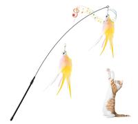 Pawaboo Feather Teaser Cat Toy, Interactive Feather Wand Cats Toy Flying Feathers Cat Catcher with Extra Long 34.5" Wand and Small Bell, Exerciser Playing Toys for Kitten or Cats, Pink+White+Yellow