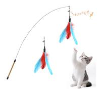 Pawaboo Feather Teaser Cat Toy, Interactive Feather Wand Cats Toy Flying Feathers Cat Catcher with Extra Long 34.5" Wand and Small Bell, Exerciser Playing Toys for Kitten or cats, Blue + Red Brown