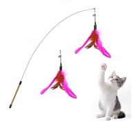 Pawaboo Feather Teaser Cat Toy, Interactive Feather Wand Cats Toy Flying Feathers Cat Catcher with Extra Long 34.5" Wand and Small Bell, Exerciser Playing Toys for Kitten or cats, Rose + Red Brown