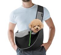 Pawaboo Hand Free Dog Sling Carrier, Breathable Mesh Bag for Pet Puppy Cat, Drawstring Dog Papoose with Adjustable Strap and Pocket, Crossbody Dogs Purse for Travel Outdoor, M, Black