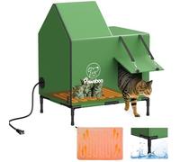 Pawaboo Indestructible Heated Cat House for Outdoor in Winter, Weatherproof Cats Shelter for Outside with Waterproof Awning & Elevated Base, Insulated Outdoor Cats House with Heater for Feral Barn Cat
