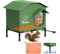 Pawaboo Indestructible Heated Cat House for Outdoor in Winter, Weatherproof Cats Shelter for Outside with Waterproof Awning & Elevated Base, Insulated Outdoor Cats House with Heater for Feral Barn Cat