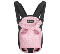 Pawaboo Pet Carrier Backpack, Adjustable Pet Front Cat Dog Carrier Backpack Travel Bag, Legs Out, Easy-Fit for Traveling Hiking Camping for Small Medium Dogs, Large Size, Black + Pink Daisy