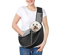Pawaboo Pet Dog Sling Carrier, Hand Free Breathable Mesh Puppy Carrier, Dog Papoose with Zipper Touch Pocket and Adjustable Strap, Crossbody Satchel Dogs Purse for Outdoor, L, Black