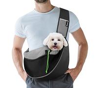 Pawaboo Pet Dog Sling Carrier, Hand Free Drawstring Dog Papoose with Adjustable Strap, Breathable Mesh Bag for Puppy Cat, Crossbody Satchel Dog Purse with Pocket for Outdoor Travel, Black, XL