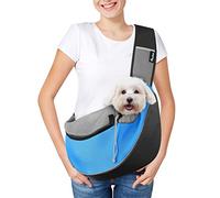 Pawaboo Pet Dog Sling Carrier, Hand Free Drawstring Dog Papoose with Adjustable Strap, Breathable Mesh Bag for Puppy Cat, Crossbody Satchel Dog Purse with Pocket for Outdoor Travel, Light Blue, Small