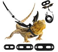 Pawaboo Pet Harness, 3 Leather Bearded Dragon Lizard Harness Hammock Set, Adjustable Outdoor Harness Lead for Small Pets, Lizard Reptiles - Black + Gold