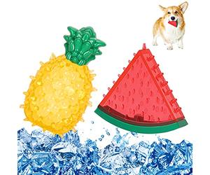 Pawaboo Pet Teether Cooling Chew Toys, Freezable Teething Toy for Puppies, Watermelon and Pineapple Shape Freeze Interactive Toys in Summer, Frozen Dog Treat Training Tools for Small and Medium Dogs