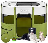 Pawaboo Portable Pet Playpen, 600D Oxford Foldable Dog Play Tent Kennel Crate for Indoor Outdoor Travel Camping, Come with Free Carrying Case&Folding Bowl, Great for Puppy Cat Bunny, Green M