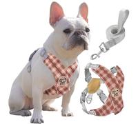 Pawaboo Puppy Harness and Lead Sets, Small Dog Harness X-Frame No Pull No Choke, Dog Vest Harness Adjustable for Small Medium Sized Dogs, Soft Breathable Pet Harness Walking Outing, L, Khaki Plaid