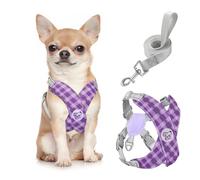 Pawaboo Puppy Harness and Lead Sets, Small Dog Harness X-Frame No Pull No Choke, Dog Vest Harness Adjustable for Small Medium Sized Dogs, Soft Breathable Pet Harness Walking Outing, S, Purple Plaid