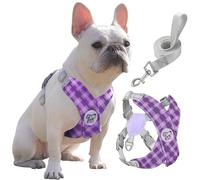 Pawaboo Puppy Harness and Lead Sets, Small Dog Harness X-Frame No Pull No Choke, Dog Vest Harness Adjustable for Small Medium Sized Dogs, Soft Breathable Pet Harness Walking Outing, L, Purple Plaid