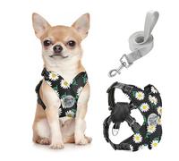 Pawaboo Puppy Harness and Lead Sets, Small Dog Harness X-Frame No Pull No Choke, Dog Vest Harness Adjustable for Small Medium Sized Dogs, Soft Breathable Pet Harness Walking Outing, S, Black Daisy