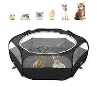 Pawaboo Small Animals Playpen, Waterproof Small Pet Cage Tent with Zippered Cover, Portable Outdoor Yard Fence with 3 Metal Rod for Kitten/Puppy/Guinea Pig/Rabbits/Hamster/Chinchillas, Black