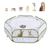 Pawaboo Small Animals Playpen, Waterproof Small Pet Cage Tent with Zippered Cover, Portable Outdoor Yard Fence with 3 Metal Rod for Chick/Kitten/Puppy/Guinea Pig/Rabbits/Hamster, Blue + White Flower