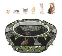 Pawaboo Small Animals Playpen, Waterproof Small Pet Cage Tent with Zippered Cover, Portable Outdoor Yard Fence with 3 Metal Rod for Chick/Kitten/Puppy/Guinea Pig/Rabbits/Hamster, Leopard Print