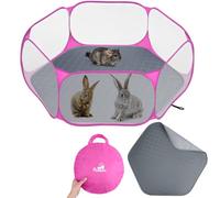Pawaboo Small Animals Playpen with Pad, Waterproof Small Pet Cage Tent with Reusable Pad, Portable Outdoor Yard Fence for Chick/Kitten/Puppy/Guinea Pig/Rabbits/Chinchillas, Pink + Gray