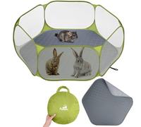 Pawaboo Small Animals Playpen with Pad, Waterproof Small Pet Cage Tent with Reusable Pad, Portable Outdoor Yard Fence for Chick/Kitten/Puppy/Guinea Pig/Rabbits/Chinchillas, Green + Grey